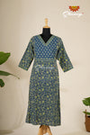 Green With Blue Mulmul Cotton Kurti For Women - AT22BU