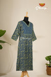 Green With Blue Mulmul Cotton Kurti For Women - AT22BU