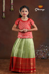 Red Golden Hills Pattu Pavadai For Girls - Festive Wear!!!