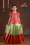 Red Golden Hills Pattu Pavadai For Girls - Festive Wear!!!