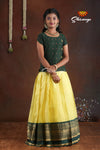 Dark Green Golden Hills Pattu Pavadai For Girls - Festive Wear!!!