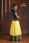 Dark Green Golden Hills Pattu Pavadai For Girls - Festive Wear!!!