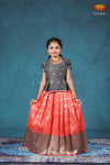 Girls Peach Peacock Circle Pattu Pavadai Designs