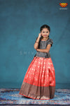 Girls Peach Peacock Circle Pattu Pavadai Designs