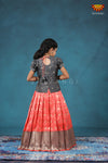 Girls Peach Peacock Circle Pattu Pavadai Designs