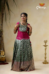 Girls Green Satin Diya Silk Pattu Pavadai For Girls