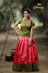 Traditional Pink Antique Pendant Pattu Pavadai For Girls