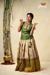 Traditional Green Semmal Pattu Pavadai For Girls
