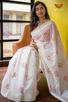 White Kota Cotton Women Saree