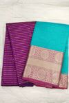 Pink And Blue Pattu Pavadai Material