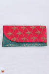 Women Green with Pink Multipurpose Fabric Clutch 