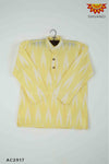 Boys Yellow and White Ikkat Kurta