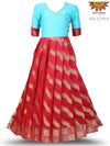 Girl Red Floral Strip Long Gown 