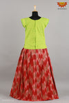 Girls Red Ikkat Cotton Pattu Pavadai 