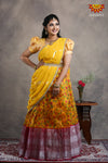 Girls Yellow Organza Floral Creeper Half Saree | Langa Davani