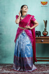 Girls Silver Peacock Blue Half Saree | langa Davani 