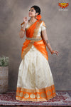 Teenage Girls Orange Twin Mango Half Saree | Langa Davani 