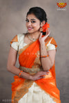 Teenage Girls Orange Twin Mango Half Saree | Langa Davani 