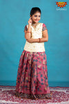 Girls Peach Kalamkari Jute Pattu Pavadai 