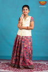 Girls Peach Kalamkari Jute Pattu Pavadai 