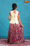 Girls Peach Kalamkari Jute Pattu Pavadai 