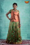 Girls Green Copper Peacock Pattu Pavadai 