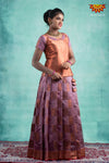 Girls Pink Copper Peacock Pattu Pavadai 