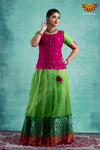 Girls Green Organza Dahlia Pattu Pavadai 