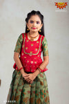 Girls Green Tissue Lotus Pattu Pavadai | Langa