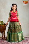 Girls Green Tissue Lotus Pattu Pavadai | Langa