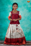 Girls White Copper Chanbali Pattu Pavadai | Lehenga