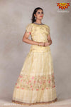 Girls Pink Organza Rose Pattu Pavadai |Langa - Yellow