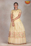 Girls Pink Organza Rose Pattu Pavadai |Langa - Yellow