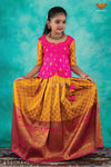 Yellow Satin Dancing Peacock Pattu Pavadai | Lehenga