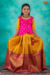 Yellow Satin Dancing Peacock Pattu Pavadai | Lehenga