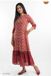 Red Ajrak Floral Print Kurti 