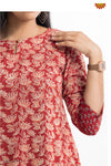 Red Ajrak Floral Print Kurti 