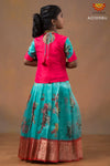 Girls Blue Organza Digital Print Pattu Pavadai 