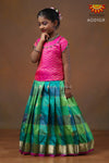 Girls Green Checks Multi Colour Pattu Pavadai 