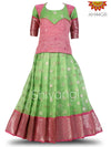 Girls Green Winkle Pattu Pavadai | Lehenga 