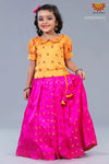 Girls Mango Yellow Pink PeacockPattu Pavadai 