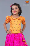 Girls Mango Yellow Pink PeacockPattu Pavadai 