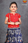 Girls Navy Blue Honey Suckle Pattu Pavadai 