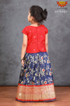 Girls Navy Blue Honey Suckle Pattu Pavadai 