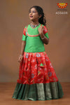 Girls Orange Organza Floral Creeper Pattu pavadai 