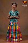 Girls PinkChecks Multi Colour Pattu Pavadai 