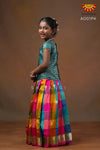 Girls PinkChecks Multi Colour Pattu Pavadai 