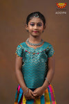 Girls PinkChecks Multi Colour Pattu Pavadai 