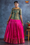 Girls Pink Banarasi Butta Pattu Pavadai | Lehenga 