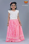 Girls White and Pink Kota Creeper Pattu Pavadai 